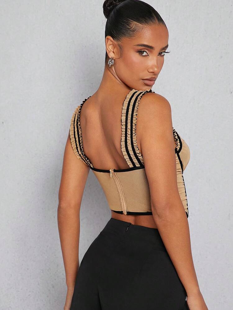 Contrast Binding Corset Ruched Top