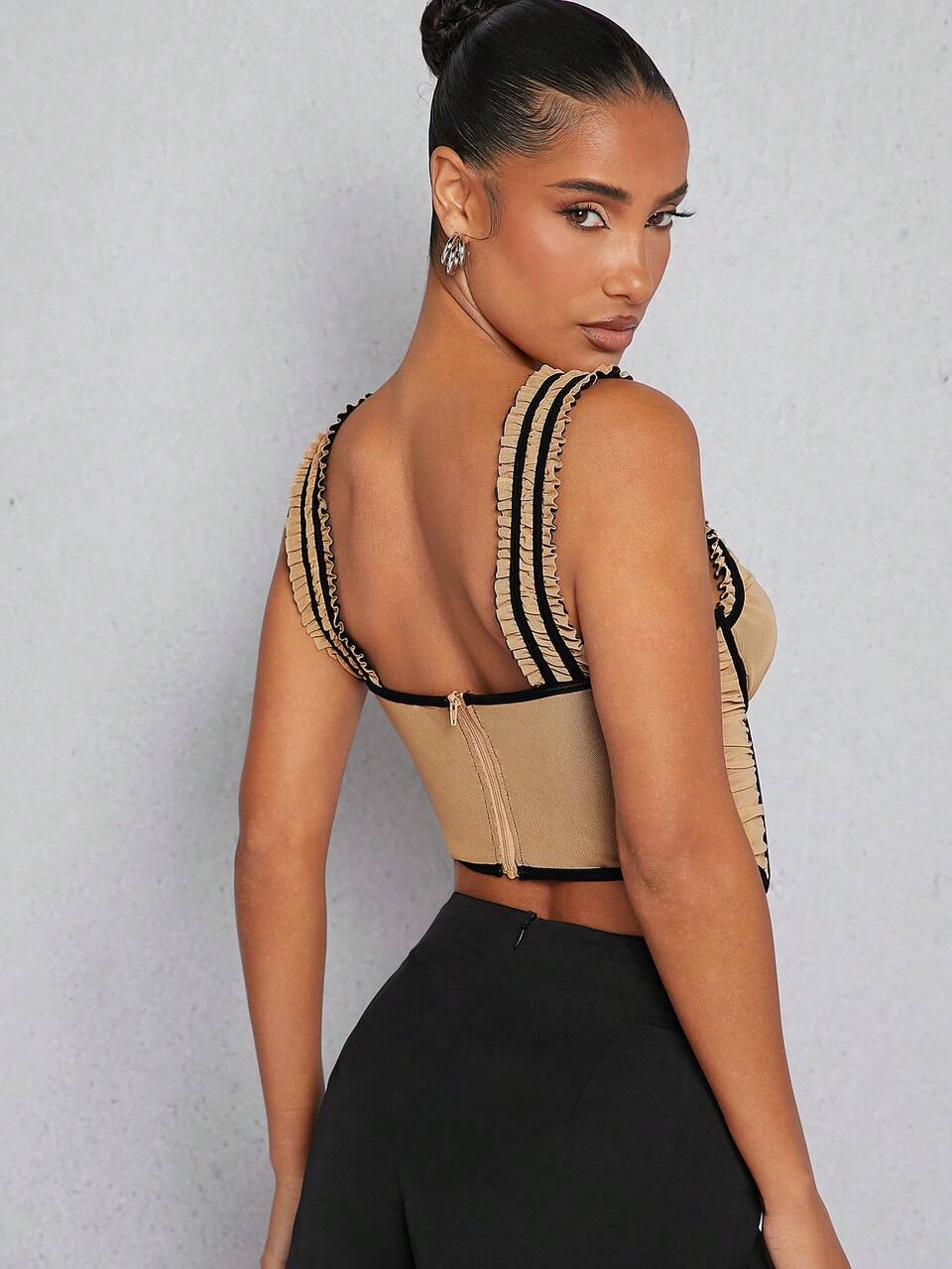 Contrast Binding Corset Ruched Top