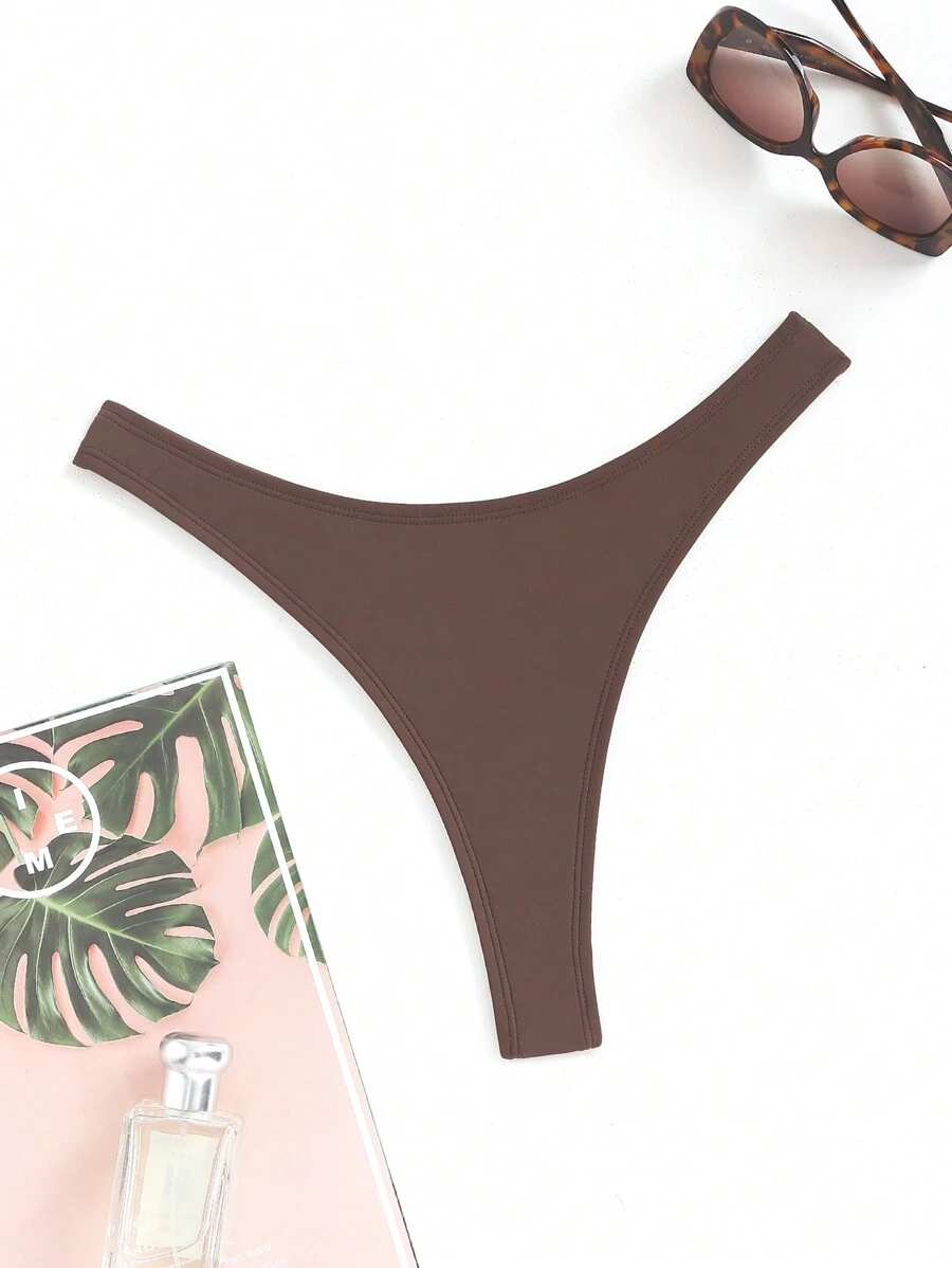 Swim Basics Bottom de bikini de tanga de unicolor para mujer para playa veraniega - Marrón - Ver 1