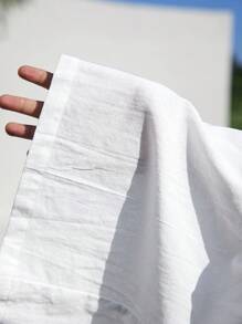 SHEIN Essnce 白色女士套裝寬鬆高腰寬鬆女褲休閒褲亞麻褲 - 白色 - 查看 6