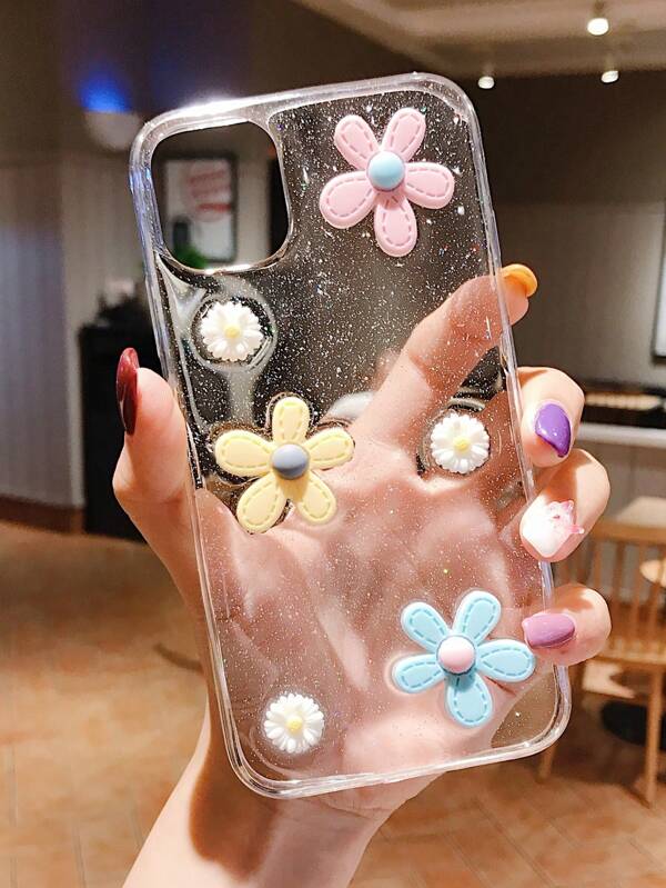 Étui de téléphone antichoc à la mode avec décoration florale 3D en forme de fleur de pomme, pailleté, compatible avec iPhone 15/15 Plus/15 Pro/15 Pro Max, étanche, anti-chute, résistant aux rayures, cadeau de printemps