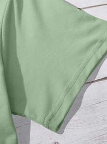 SHEIN LUNE 夏季花卉蝴蝶心形圖案印花休閒圓領t恤 - 橄欖綠 - 查看 4