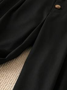 SHEIN LUNE Kích thước lớn Eo cao Màu thuần Rộng chân Quần Với nút Mặt trước - màu đen - Xem 5