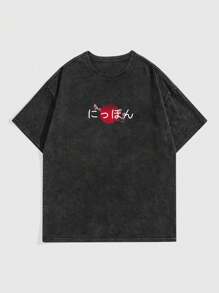 ROMWE MEN Anime Men Car & Letter Printed T-Shirt - Black - View 2