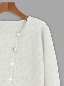 SHEIN Unity Của phụ nữ Màu thuần Không đối xứng Nút Giải trí Áo len Mở - trắng - Xem 5