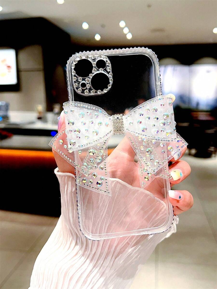 Ốp lưng điện thoại trong suốt đính đá và nơ hình quả táo, chống nước, chống sốc, chống rơi, chống trầy xước, phiên bản quốc tế, không phải phiên bản nội địa. - Nhiều màu - Xem 1