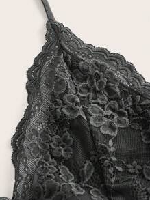 ROMWE PUNK Contrast Lace Halter Top - Dark Grey - View 3