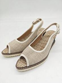 Giày cao gót Peep Toe Wedge có đế đế thời trang dành cho nữ - Màu Khaki - Xem 1