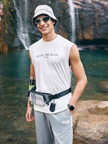 In My Nature Men Letter Print Summer Breathable Outdoor Tank Top - White - View 3