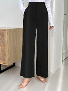Dazy Designer Ladies' Business/Office Loose Fit Suit Pants Linen - Black - View 5