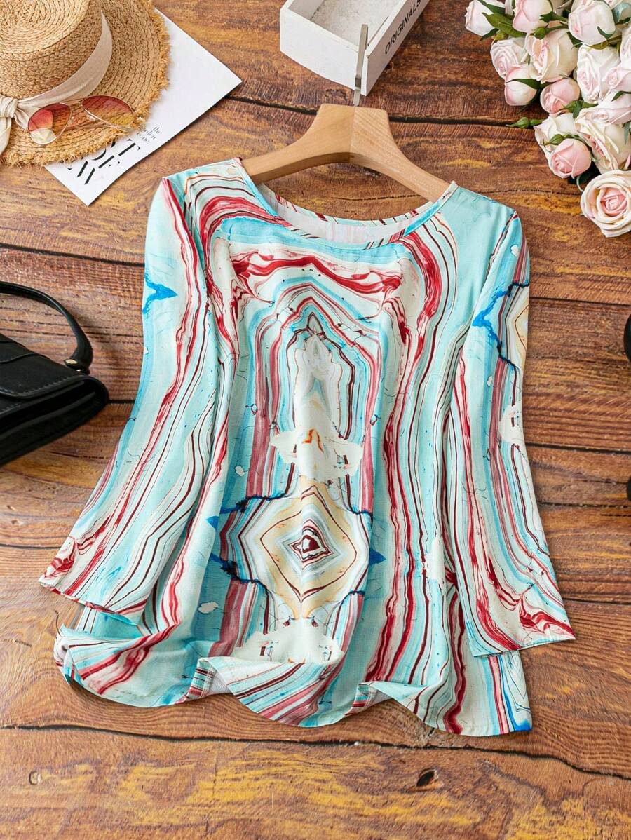 大尺碼扎染圓領襯衫 - 彩色 - 查看 1