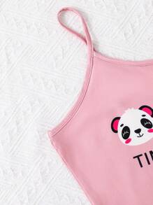 Áo ba lỗ và quần short in chữ hình gấu trúc đáng yêu cho cô gái tuổi teen Mặc nhà 2 cái/bộ cho mùa hè - Hồng - Xem 3