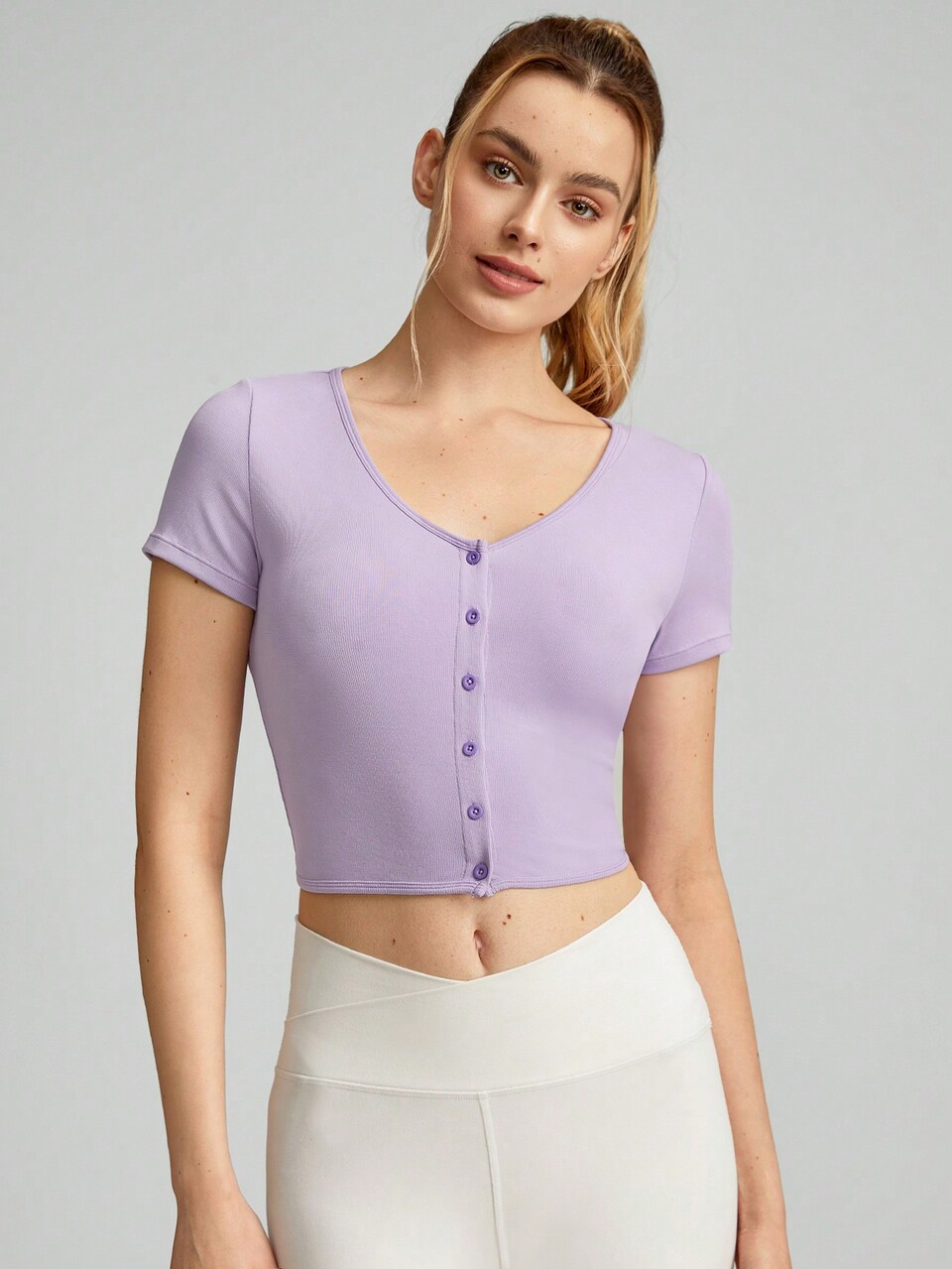 FeatherFit™-Ribbed V-Neck Tee Daily Casual Baby Tee