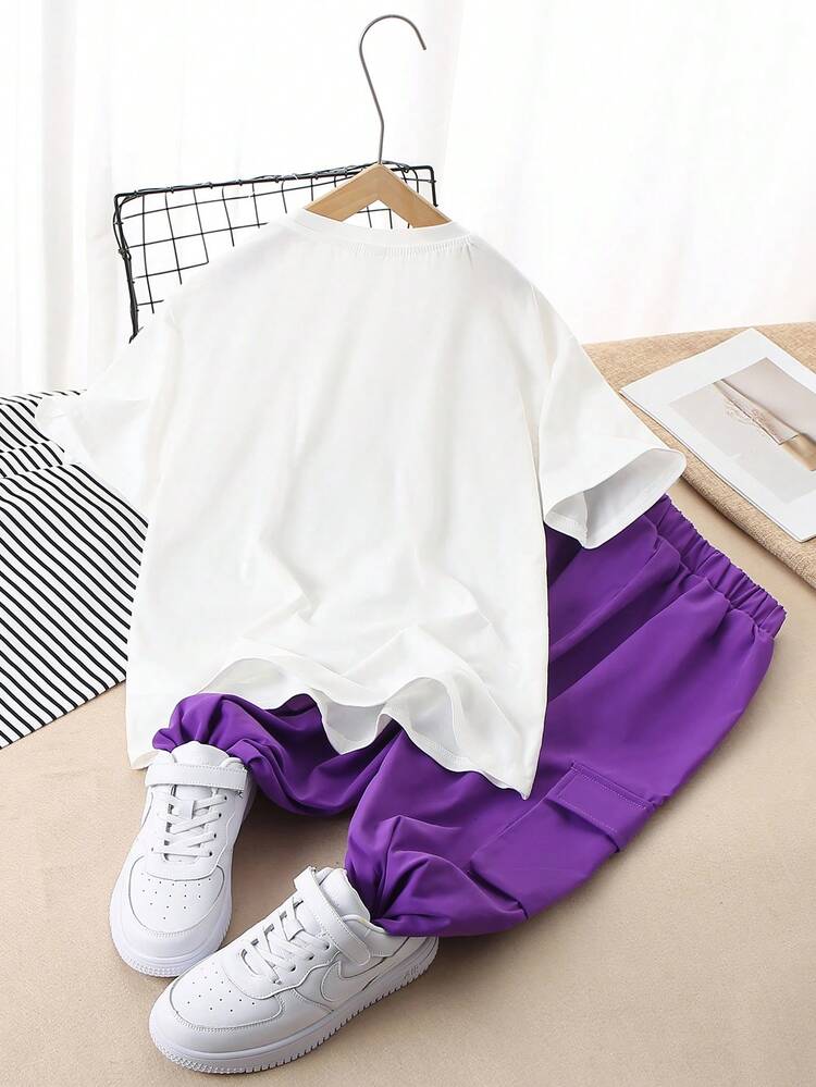 Tween Boys' Loose Fit Round Neck Short Sleeve Patterned T-Shirt And Jogger Pants 2pcs/Set