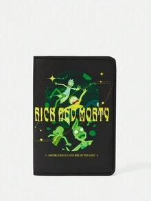 Rick and Morty X SHEIN Cartoon Letter Print Pu Passport Holder - Black - View 2