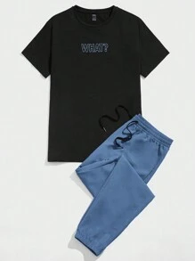 Manfinity VCAY 男士字母印花針織短袖t恤和長褲套裝