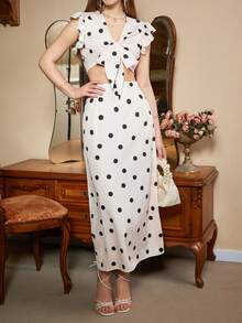 SHEIN Frenchy In vết tròn Polka Top Cây trồng Và Bộ váy Với Chi tiết nút thắt Cho mùa hè - Nhiều màu - Xem 2