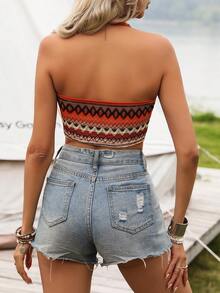 SHEIN VCAY 夏季幾何印花露背上衣裝,適合海灘假期 - 彩色 - 查看 2