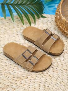 夏季男女兼用海灘搭扣涼鞋，舒適防滑波扣拖鞋適用於兒童 - 卡其色 - 查看 2