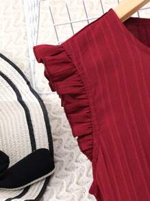 Teen Girl Solid Color Tube Top Jumpsuit With Shoulder Straps Summer Holiday - Burgundy - View 3