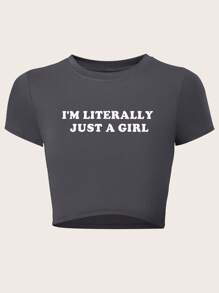 Flirla Große Größen Crop Top T-Shirt für Damen - Grau - Übersicht 1