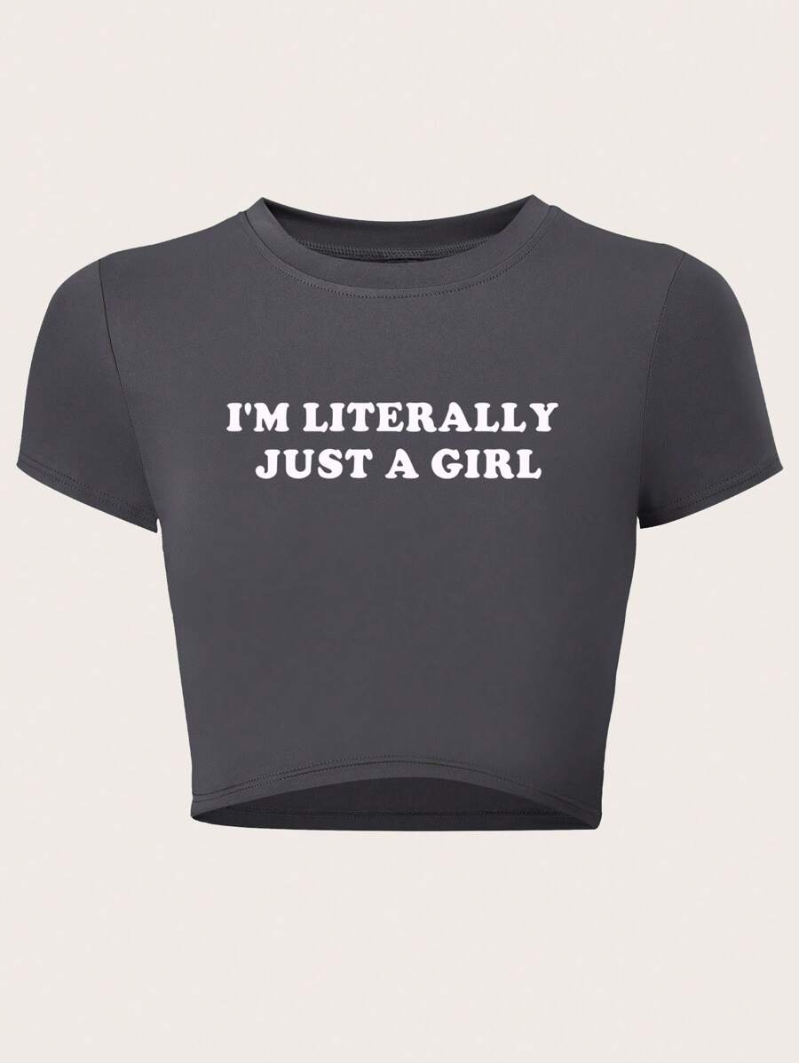 Flirla Große Größen Crop Top T-Shirt für Damen - Grau - Übersicht 1