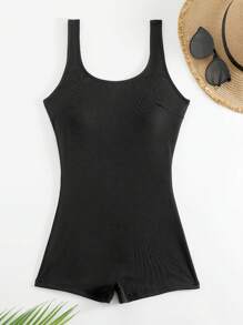 SHEIN Swim Của phụ nữ Một miếng Không tay Đồ bơi - màu đen - Xem 7