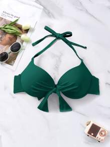 SHEIN Swim 夏季海灘推掉底托杯比基尼上衣 - 綠色 - 查看 5