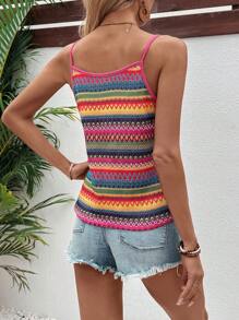 Breezaya Women's Color Block Braided Texture Buttoned Tank Top, Perfect For Summer And Vacation - Multicolor - View 2