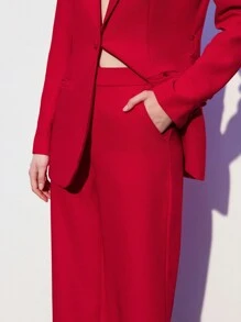 Maija Ladies' Solid Color Burgundy Lapel Long Sleeve Suit Jacket And Pants Work Suit - Red - View 4