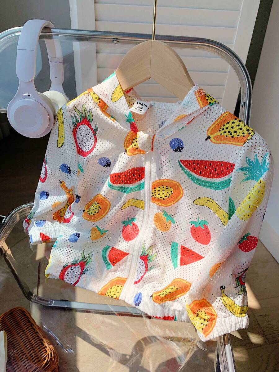 Giacca Con Cappuccio Casual Stampata Con Frutta Divertente Per Bambini Maschi, Perfetta Per I Viaggi - Multicolore - Visualizzare 1