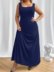 SHEIN Unity 大码女式超长背心式连衣裙长款女装 - 藍色 - 查看 4