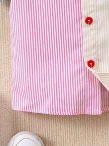 Camisa Listrada De Bloco De Cor Moda Para Meninos Na Época De Verão - Multicolorido - Visão 6