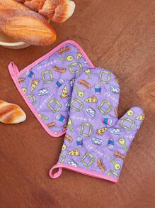 FRIENDS X SHEIN Maldives & Trilu Chip Print Heat Resistant Kitchen Baking Accessories, Choose From Gloves Or Pot Holders, Oven-Friendly, Thick Pad Insulation