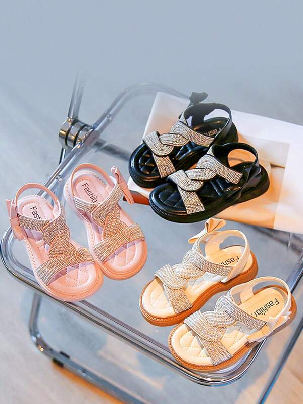 Fashionable Girls' Slip-Resistant Roman Sandals With Rhinestones And Pearls