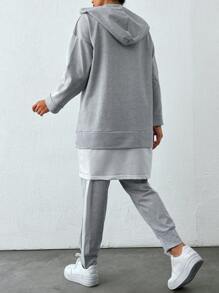 EURMUSE Women's Simple Solid Color Long Sleeve Sweatshirt And Long Pants Set - Light Grey - View 2