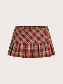 SHEIN ICON 格紋百褶迷你裙 - 彩色 - 查看 10