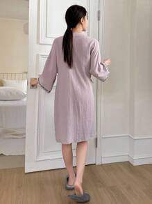 DAZY Phong cách Nhật  Kimono ÁO choàng mặc nhà Với Trang trí Dệt Ruy băng - Bụi tím - Xem 2