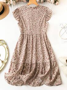 SHEIN LUNE Đầm cổ chữ V in hoa cỡ lớn thanh lịch cho mùa hè dành cho nữ - Bụi hồng - Xem 2