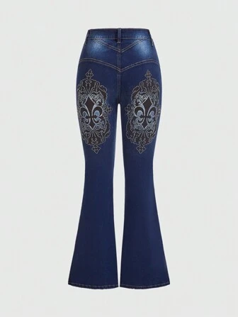 Fairycore Jeans Évasés Décorés De Strass Pour Femmes
