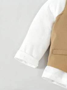 SHEIN 2 件婴儿正装套装，包括背心和裤子，不包括衬衫（婴儿的第一个母亲节服装/家庭配套服装） - 卡其色 - 查看 3