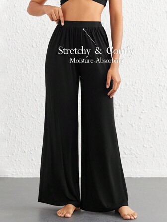 Ocili Pantalon casual confortable à jambes larges en rayonne - Noir Saison des vacances