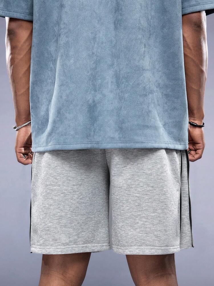 Manfinity VCAY Shorts Rectos Casuales De Punto Para Hombres Con Cierre De Cremallera Simple Y Estilo De Verano - Gris Claro - Añade 2