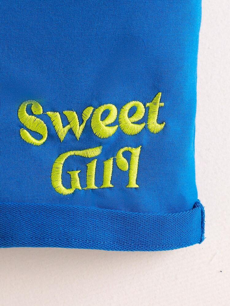 Young Girl 2pcs/Set Casual Sports Sleeveless Top And Letter Print Shorts Fashion Outfit For Summer