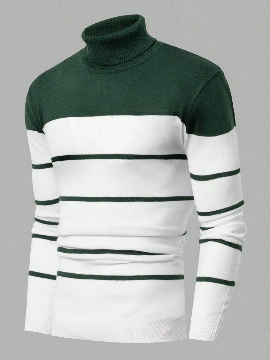 RueChic Men Stripe Detailed High Collar Regular Sweater - White - View 1