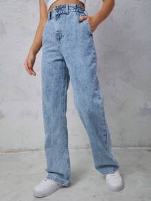 SHE(IN) BRASIL 高腰直筒牛仔褲 - 淺色水洗藍 - 查看 5