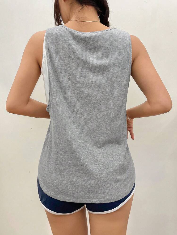 Women's 2 In 1 Sleeveless Tank Top & Casual Short Set, Simple Homewear Suit Pajama