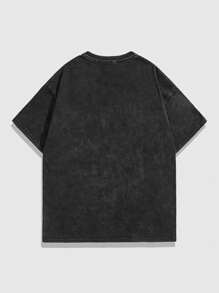 ROMWE MEN Street Life 男士復古賽車短袖t卹,水洗效果,適用於春夏日常穿著 - 黑色 - 查看 2