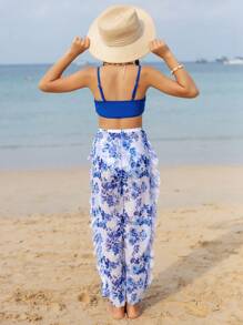 Tween Girl Blue Ditsy Floral Bikini Set Summer Beach - Multicolor - View 2