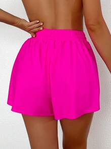 Swim Basics 女士時尚純色束口腰短褲 - 玫紅色 - 查看 2